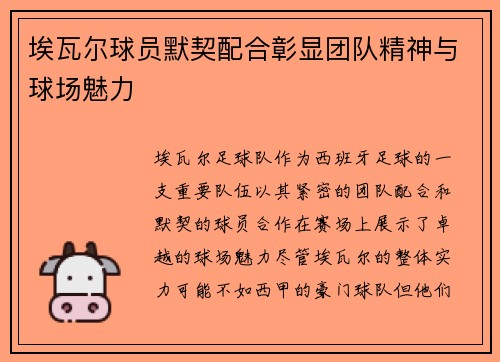 埃瓦尔球员默契配合彰显团队精神与球场魅力
